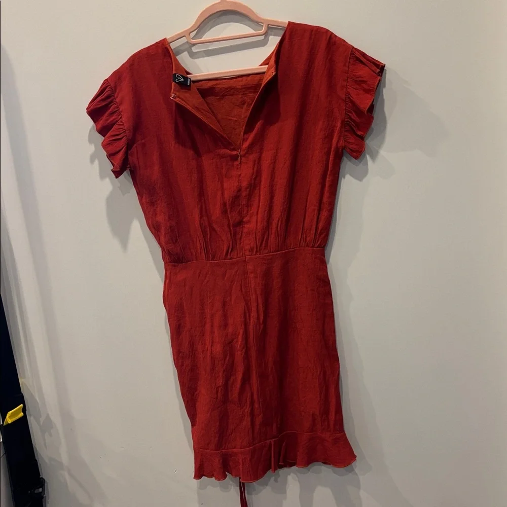 *Windsor Red Ruffle Sleeve Ruched Drawstring Mini Dress S - Picture 5 of 10